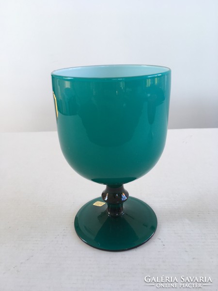 Retro, vintage murano 2 opal glass glasses: turquoise blue-white / red-white