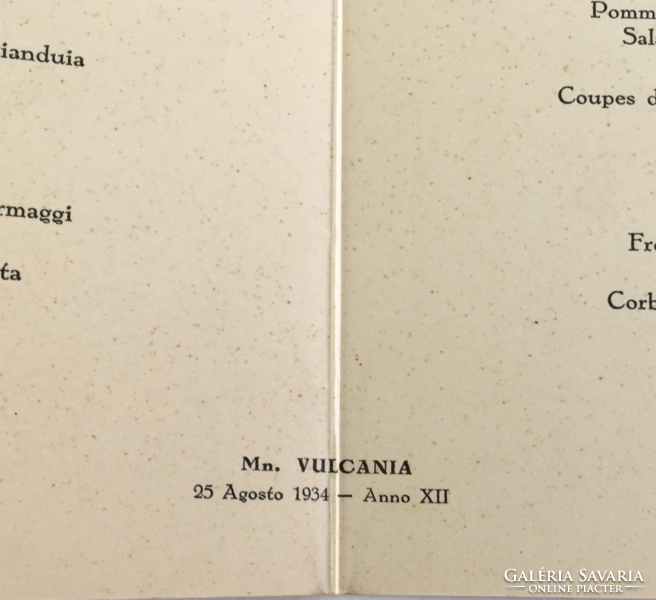 Cosulich Line hajótársaság, Vulcania óceánjáró, tengerjáró 3db étlap - 1934.