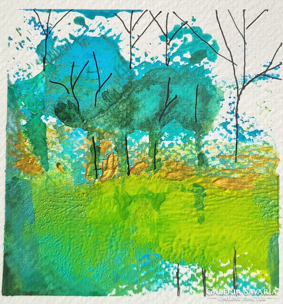 Nine landscapes in green and blue. 35X50cm