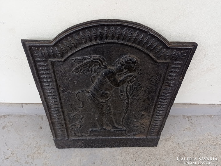 Cast iron cast iron back wall behind antique fireplace 18.-19. Century stove angel collector rarity