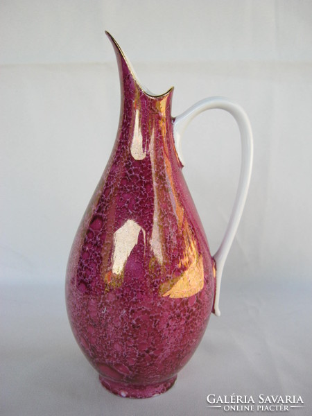 Hollóházi porcelán lüsztermázas füles kancsó váza