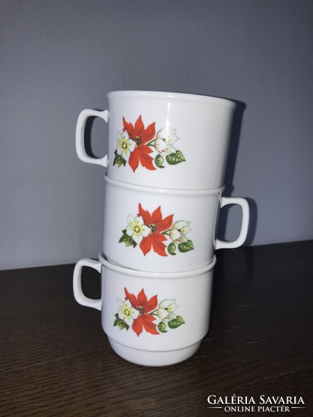 3 db Mikulásvirág Mikulás virágos Zsolnay csésze / bögre