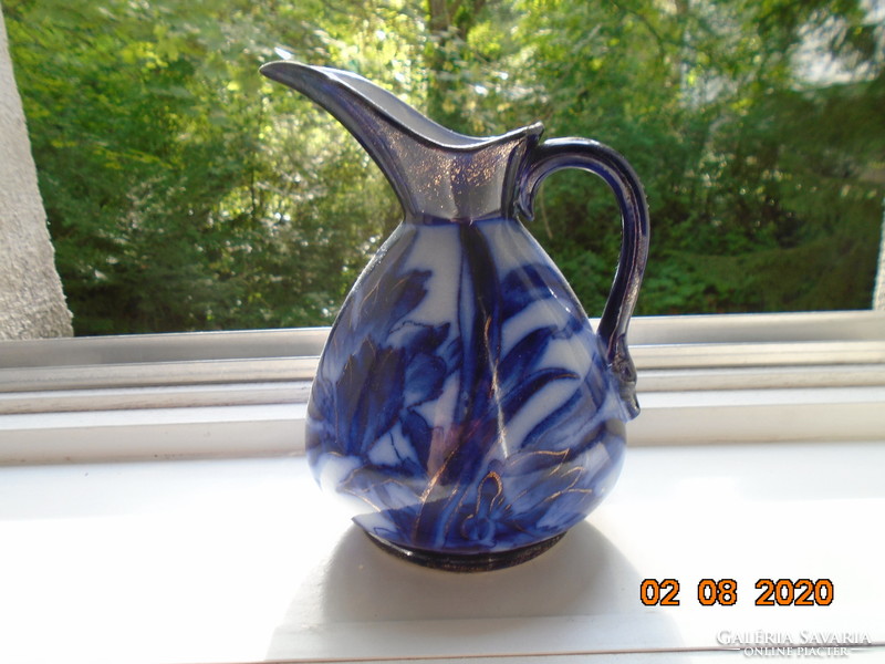 1891 Forester&sons Cobalt Blue Hand Painted Gold Contoured Floral Pattern Victorian Jug Vase