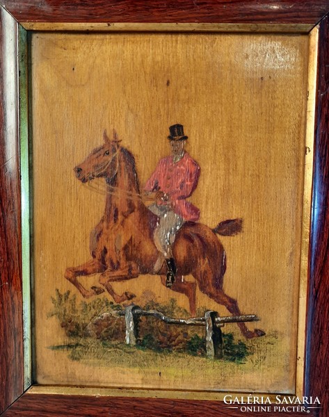 Horse jumping, wood painted frame