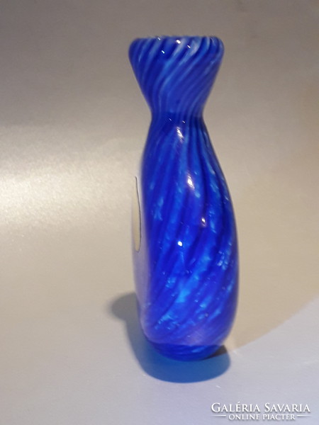 Mini vase with royal blue striped glass snuff holder