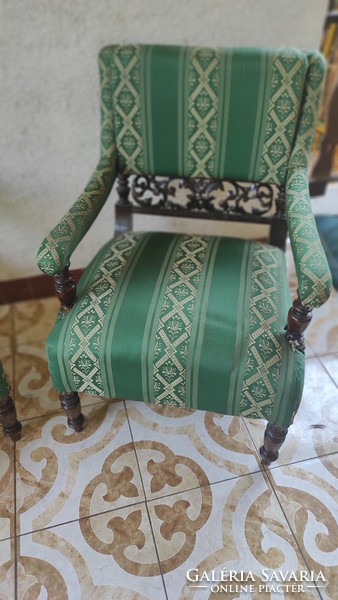 Pair of antique carved armchairs, pewter, neo renaissance style. Armchair at least 100 years old,