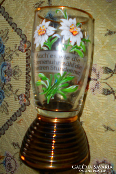 Havasi gyopár mintával  zománc festett üveg nagyméretű pohár