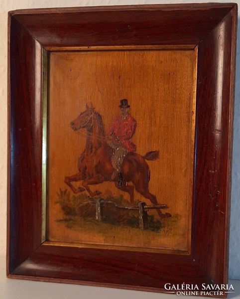Horse jumping, wood painted frame