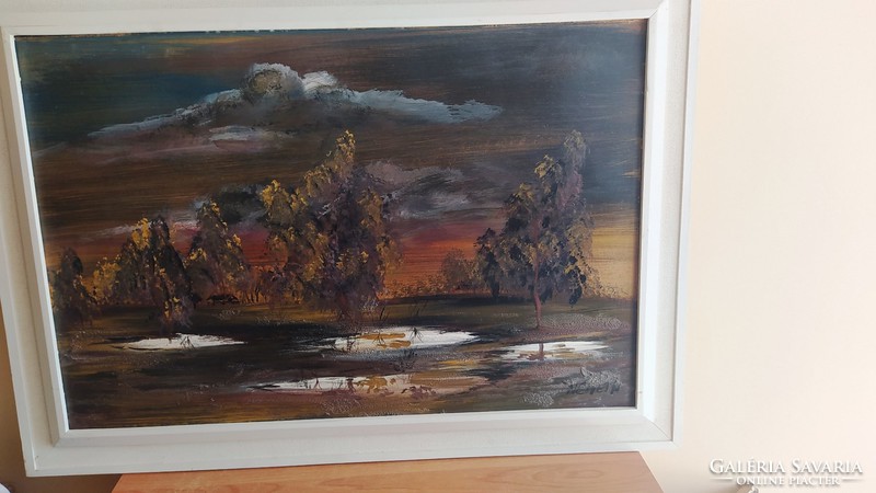 Gyönyörű tájkép festmény, Németh jelzéssel 85x62 cm hihetetlen jól megfestve