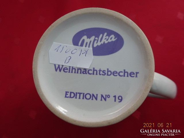 Német porcelán pohár, MILKA felirat, téli táj, átmérője 8 cm. Vanneki Jókai.