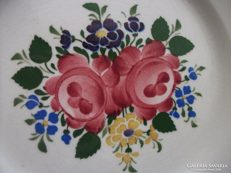 19.sz német MAJOLIKA Waechsterbach kézzel festett virágos csésze és tányér