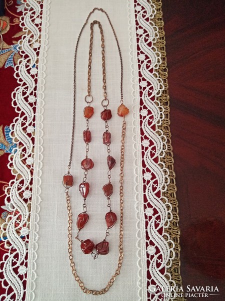 Old, double (2 pieces!) copper necklace with mineral stones (carnelian, agate)