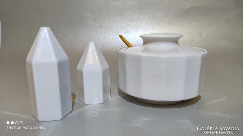Rosenthal Polygon porcelán cukortartó + só szóró + bors szóró készletben Tapio Wirkkala