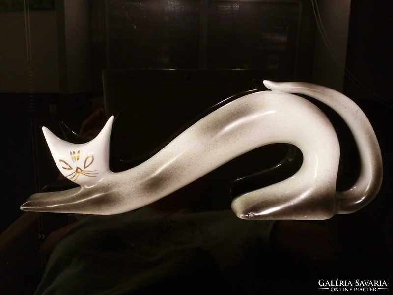 Régi Titov Veles art deco porcelán macska /cica nagyobb méretű