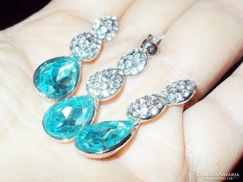 Crystallized swarovski elements aquamarine blue crystal white gold gold filled jewelry set