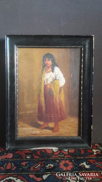 Cigánylány portréja "Carr" jelzéssel, olaj-karton 31x41 cm