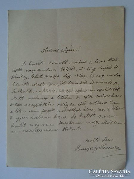 G2021.95 Régi levél,  Hunyadi Ferenc apjához írt levele 1889 (később országgyűlési képviselő)