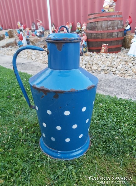 Rare Jászkisér enamel blue polka dot, spotted Cegléd jug, nostalgia piece, peasant decoration