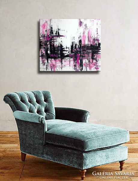 Pink Black Abstract - 60x50 cm absztrakt festmény