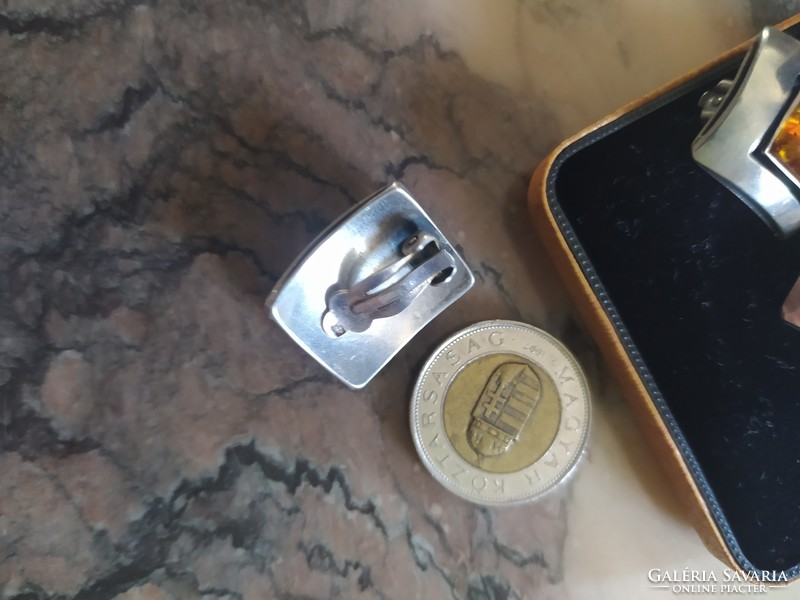 Art deco amber stone set - pendant - earrings silver - clean form - elegant