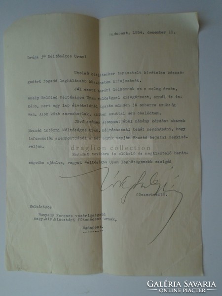 G2021.101  Levél  a Magyar Iparos újonnan kinevezett  főszerkesztőjének autofráf aláírásával 1934