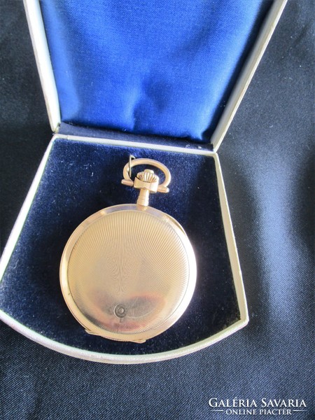 Art Nouveau 14 carat marked gold double lid pocket watch with original box k u k yard