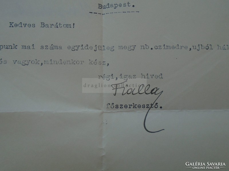 G2021.139 Ungarischer Volkswirt Budapest Fialla Ottó főszerkesztő autográf aláírása 1936-os levélen