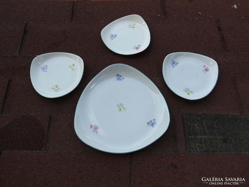 A set of rare hand painted triangle shaped vintage Raven House cake plates