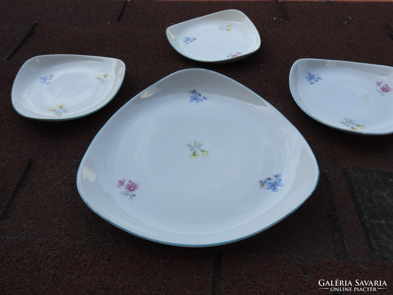 A set of rare hand painted triangle shaped vintage Raven House cake plates