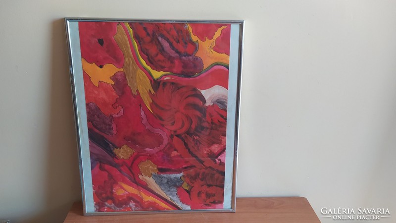 Szignózott absztrakt festmény 41x51 cm kerettel