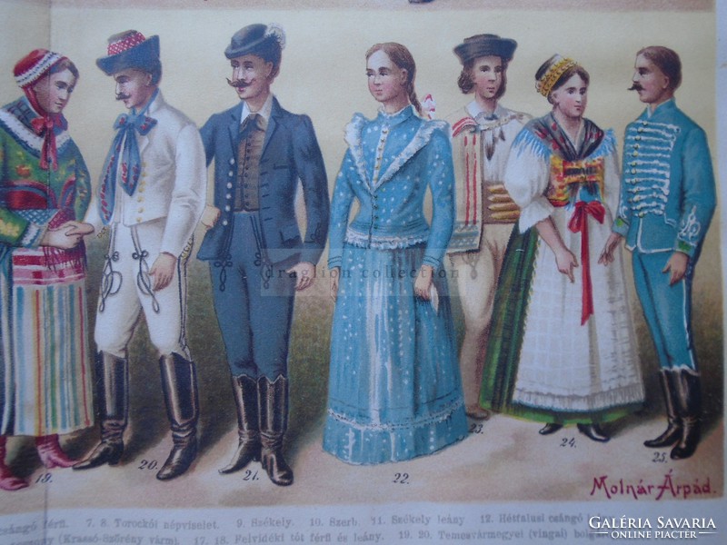 G2021.166 Magyar nemzeti viseletek I. -  1896, színes nyomat, Erdély,  Felvidék Temesi, Bánság