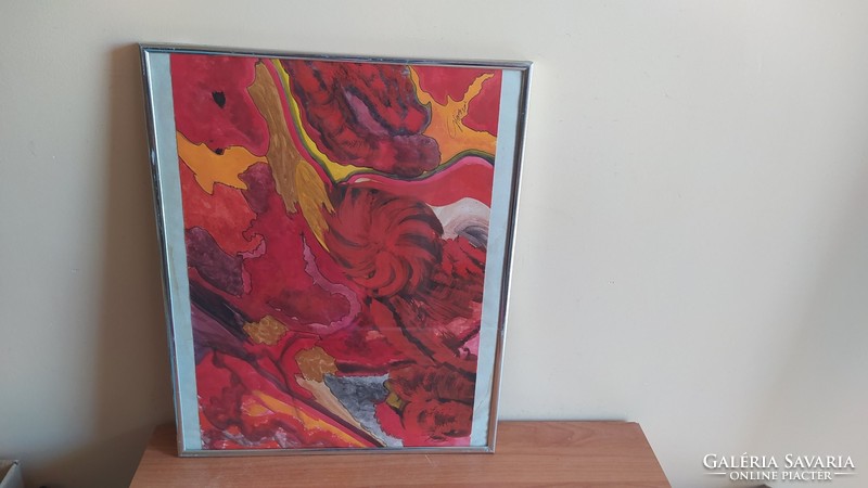 Signed abstract painting 41x51 cm with frame