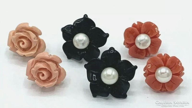 Cheerful floral ear set - 925 silver and cultured pearls - new