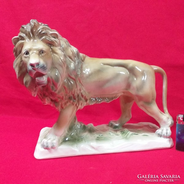 Old German, German Sitzendorf large lion porcelain figurine.