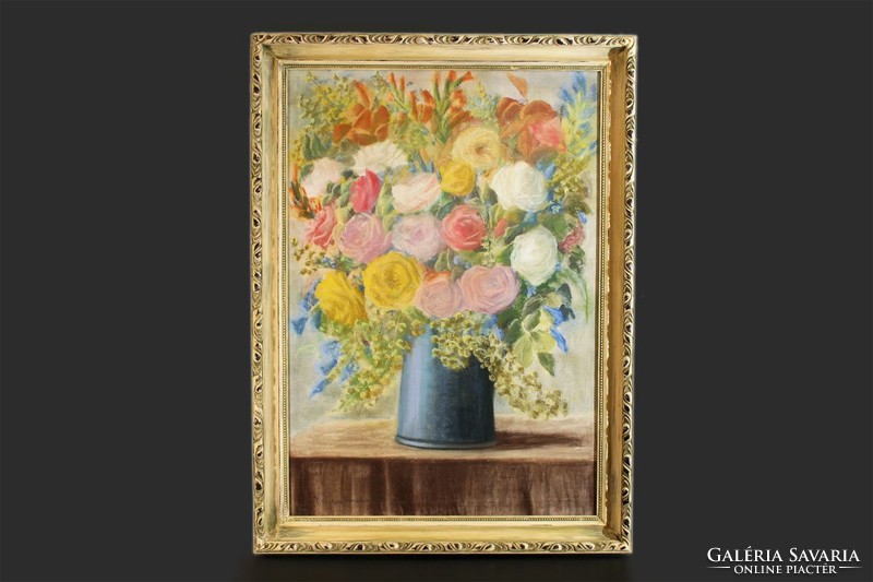 The big flower still life 113x83cm mixed media pastel oil canvas vintage provence style frame