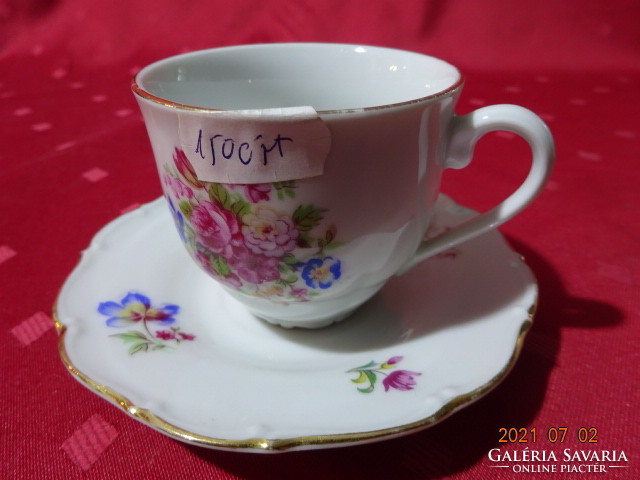 EPIAG csehszlovák porcelán teáscsésze + alátét, színes virágos. Vanneki!