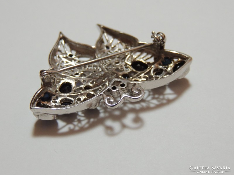 Sapphire silver butterfly brooch