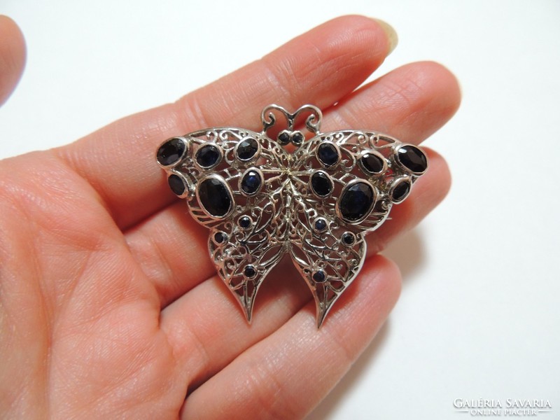 Sapphire silver butterfly brooch