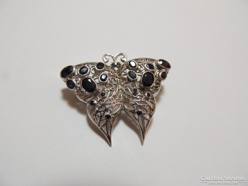 Sapphire silver butterfly brooch