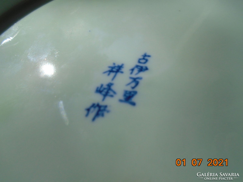 Antik kínai kézzel festett tál 7 kézi írásjel jelzéssel