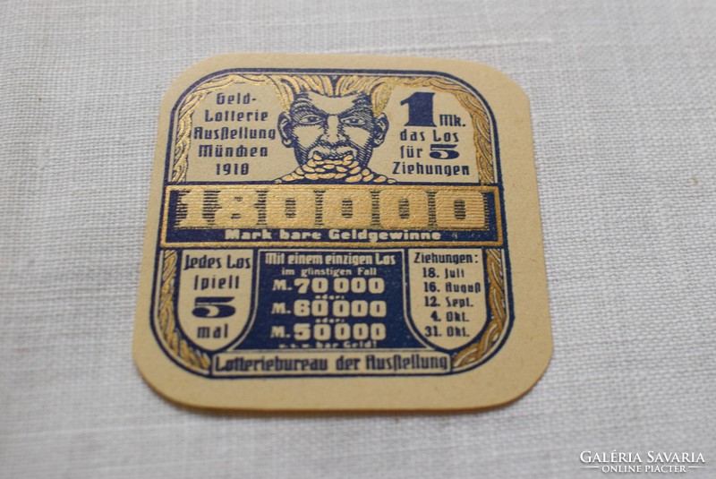 Antik matrica reklámbélyegző pénz lottó kiállítás München 1910 1 márka lottó