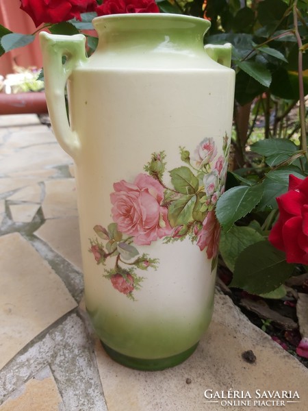 Beautiful large rosy floral faience vase collector beauty