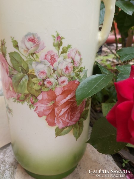 Gyönyörű nagyméretű rózsás virágos fajansz váza Gyűjtői szépség