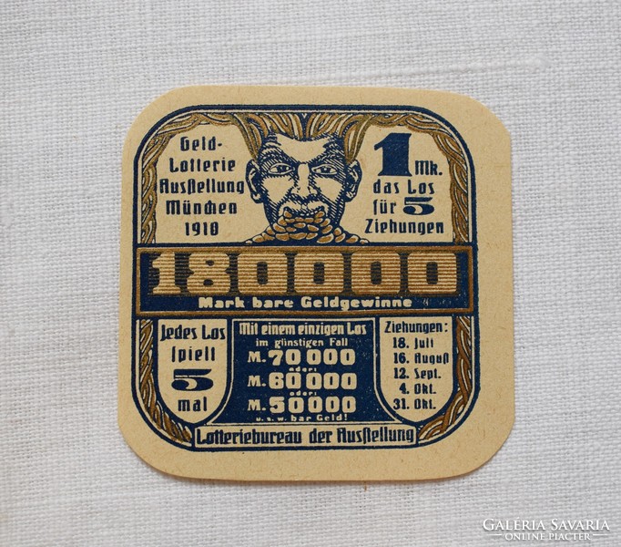 Antik matrica reklámbélyegző pénz lottó kiállítás München 1910 1 márka lottó