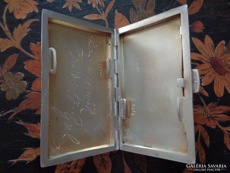 Silver business card holder decorated with enamel - cigarette holder