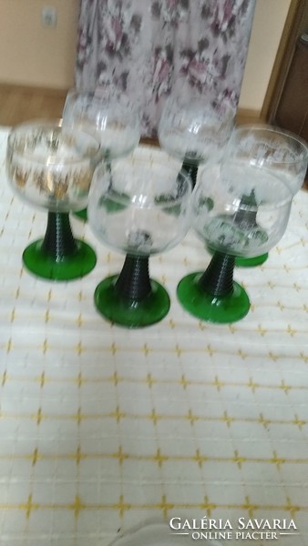 Szőlős zöld talpas  pohár 6 darab hibátlan