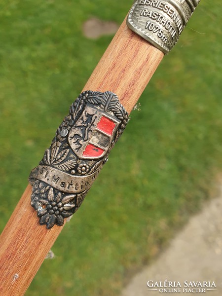 Old hiking stick with 7 badges, Héviz memory engraved inscription for sale!