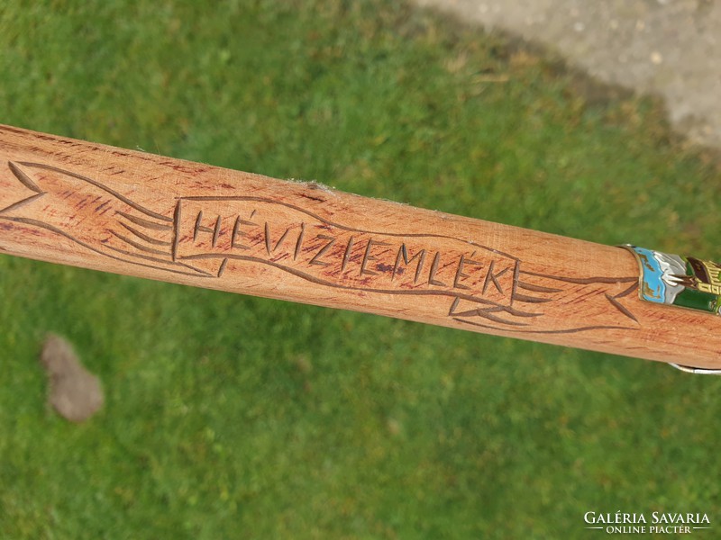 Old hiking stick with 7 badges, Héviz memory engraved inscription for sale!