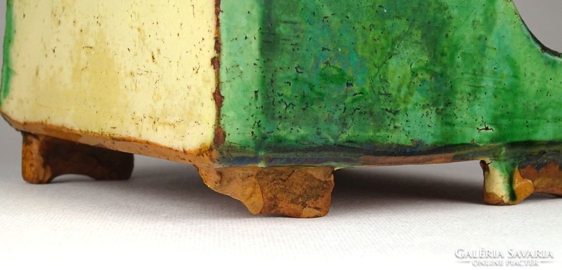 1E841 Antik hódmezővásárhelyi csúcsi mázas cserép kalamáris XIX. század