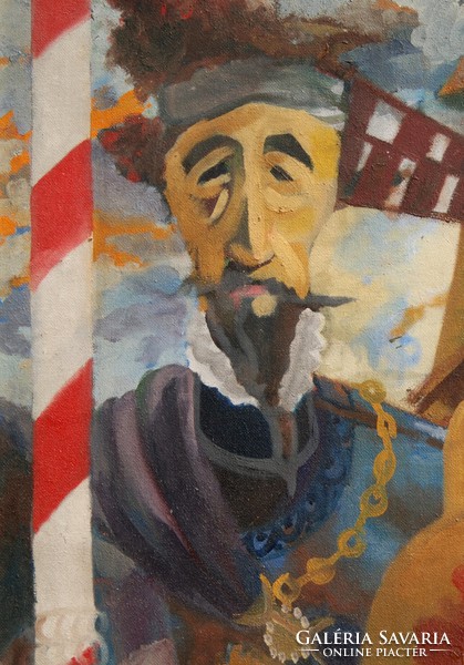 Don Quijote és Sancho Panza - hatalmas méretű olajfestmény keretezve